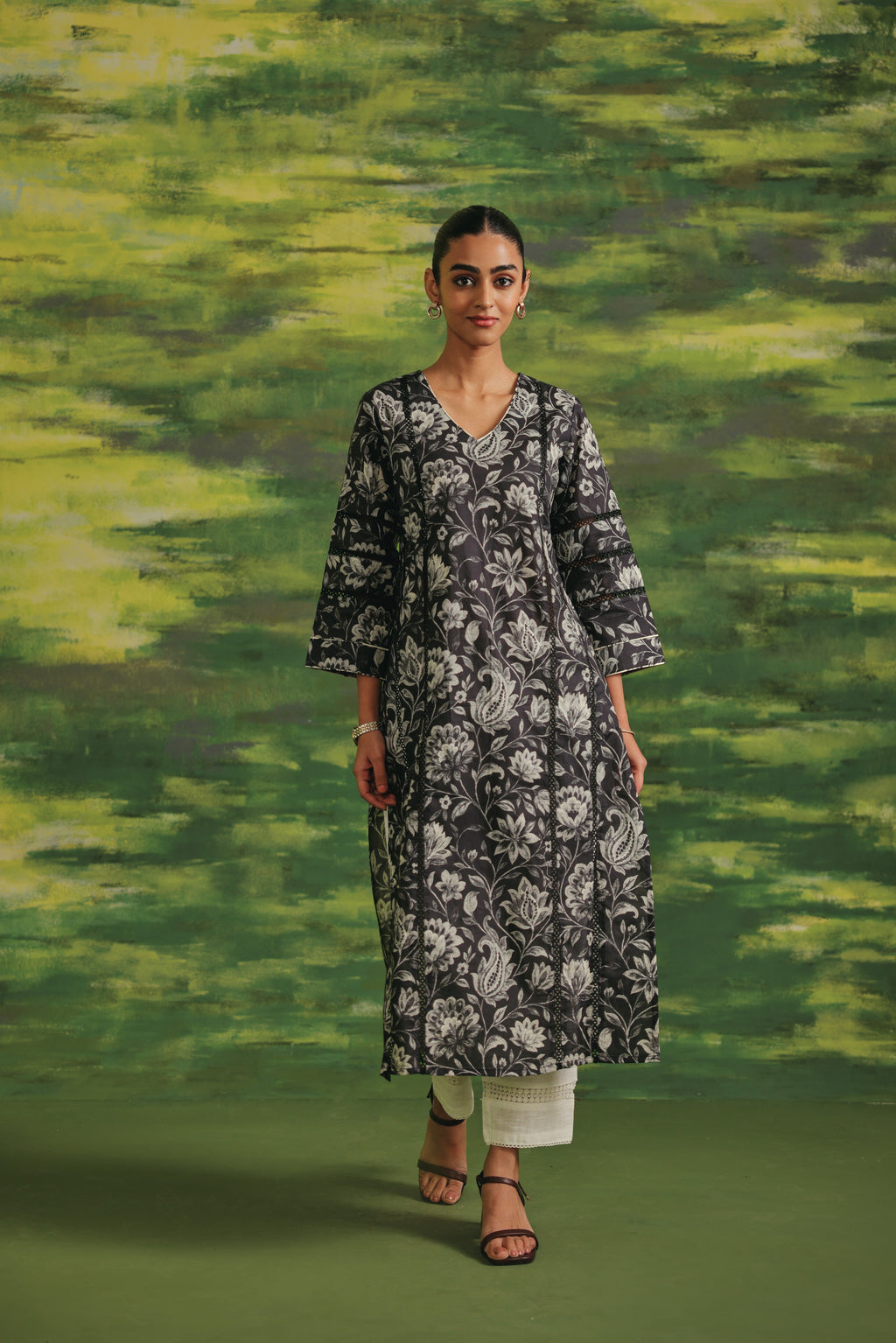Midnight Bloom Cotton Kurta Set