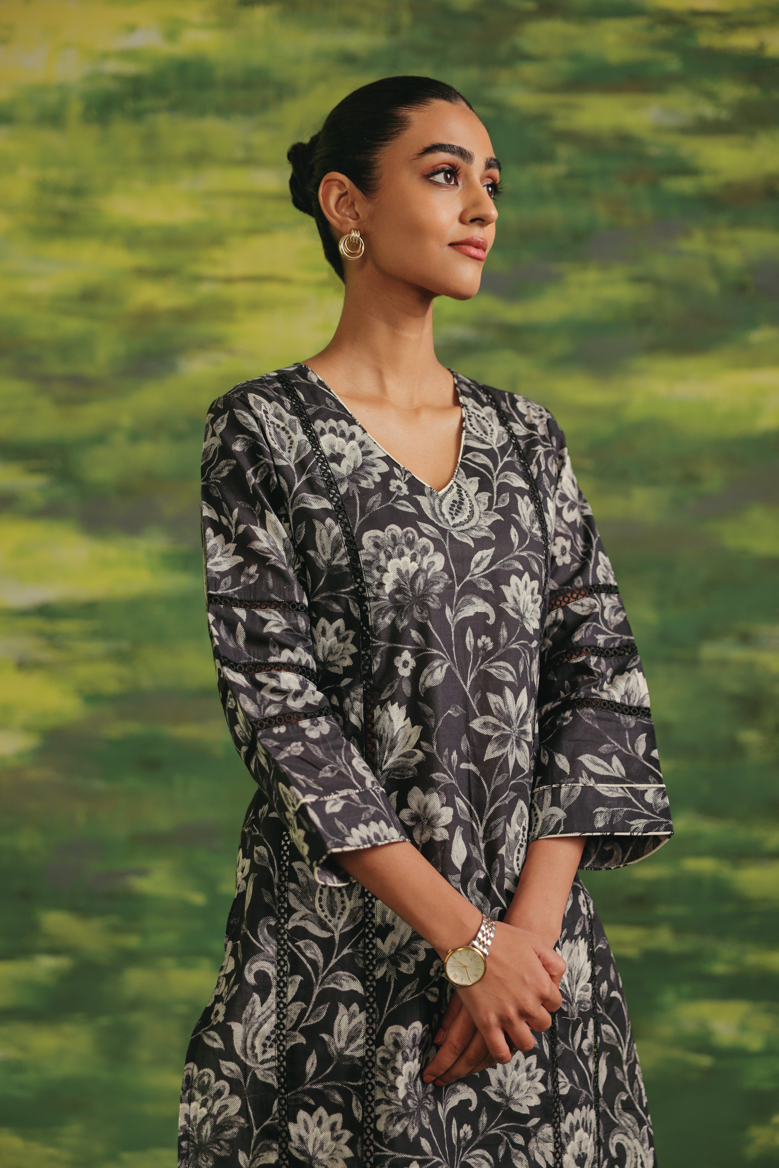 Midnight Bloom Cotton Kurta Set
