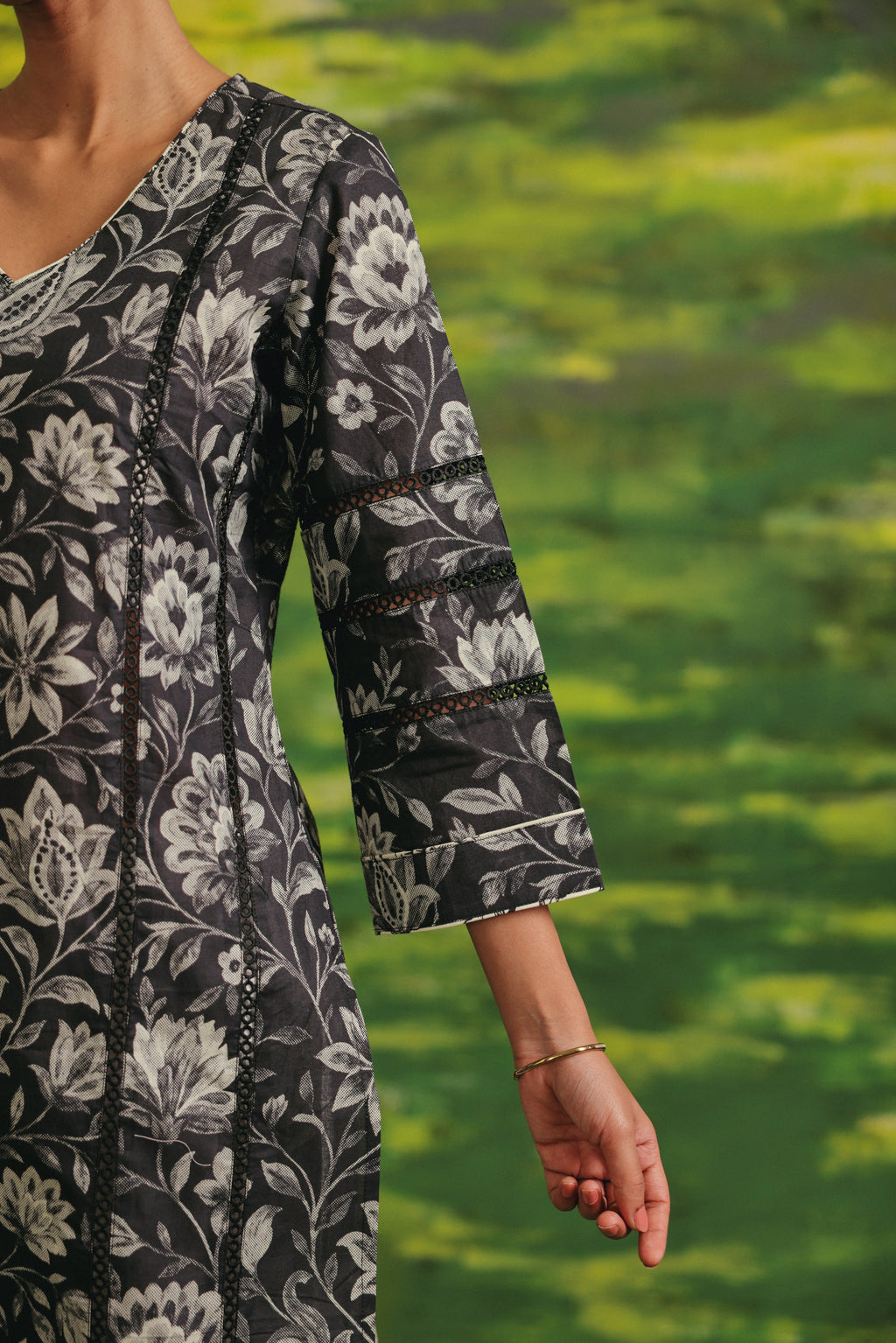 Midnight Bloom Cotton Kurta Set