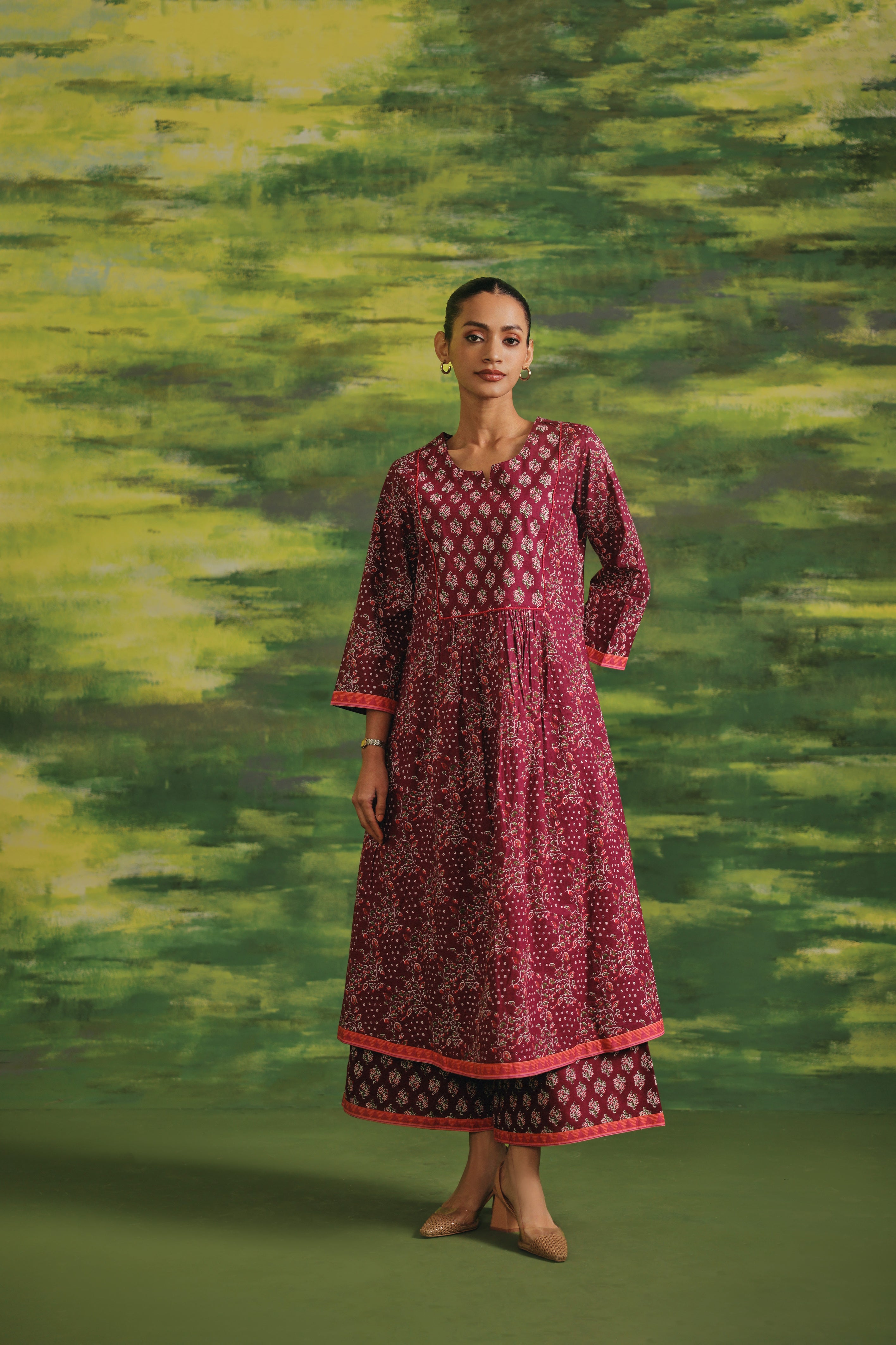 Wine Petal Cotton Suit Set