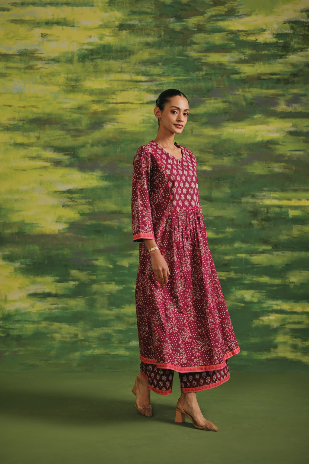 Wine Petal Cotton Suit Set