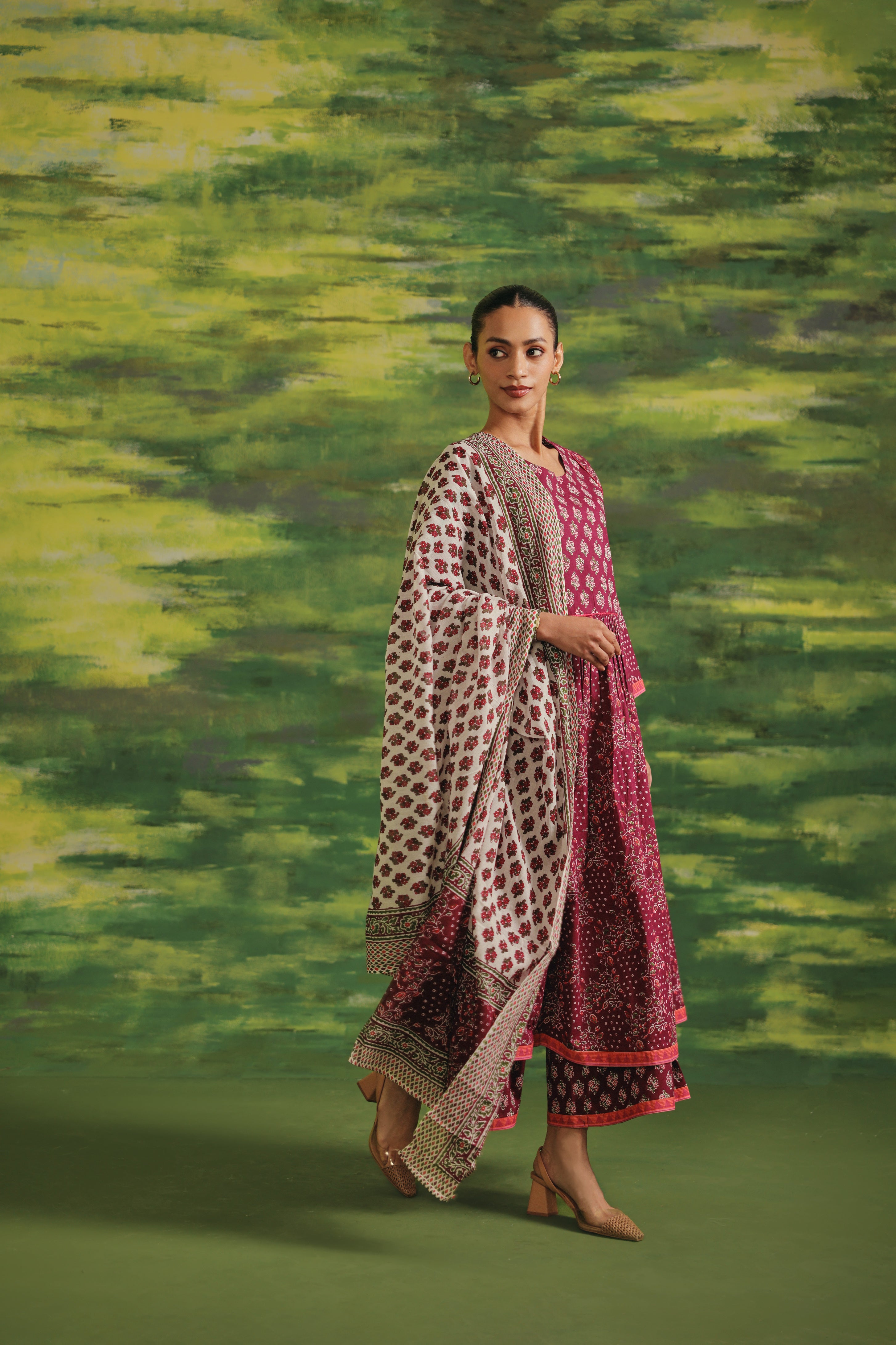Wine Petal Cotton Suit Set