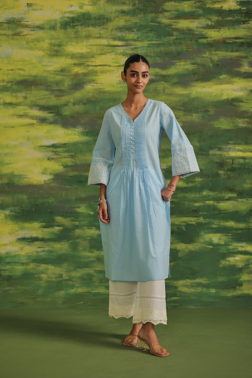 Powder Blue Grace Cotton Kurta Set