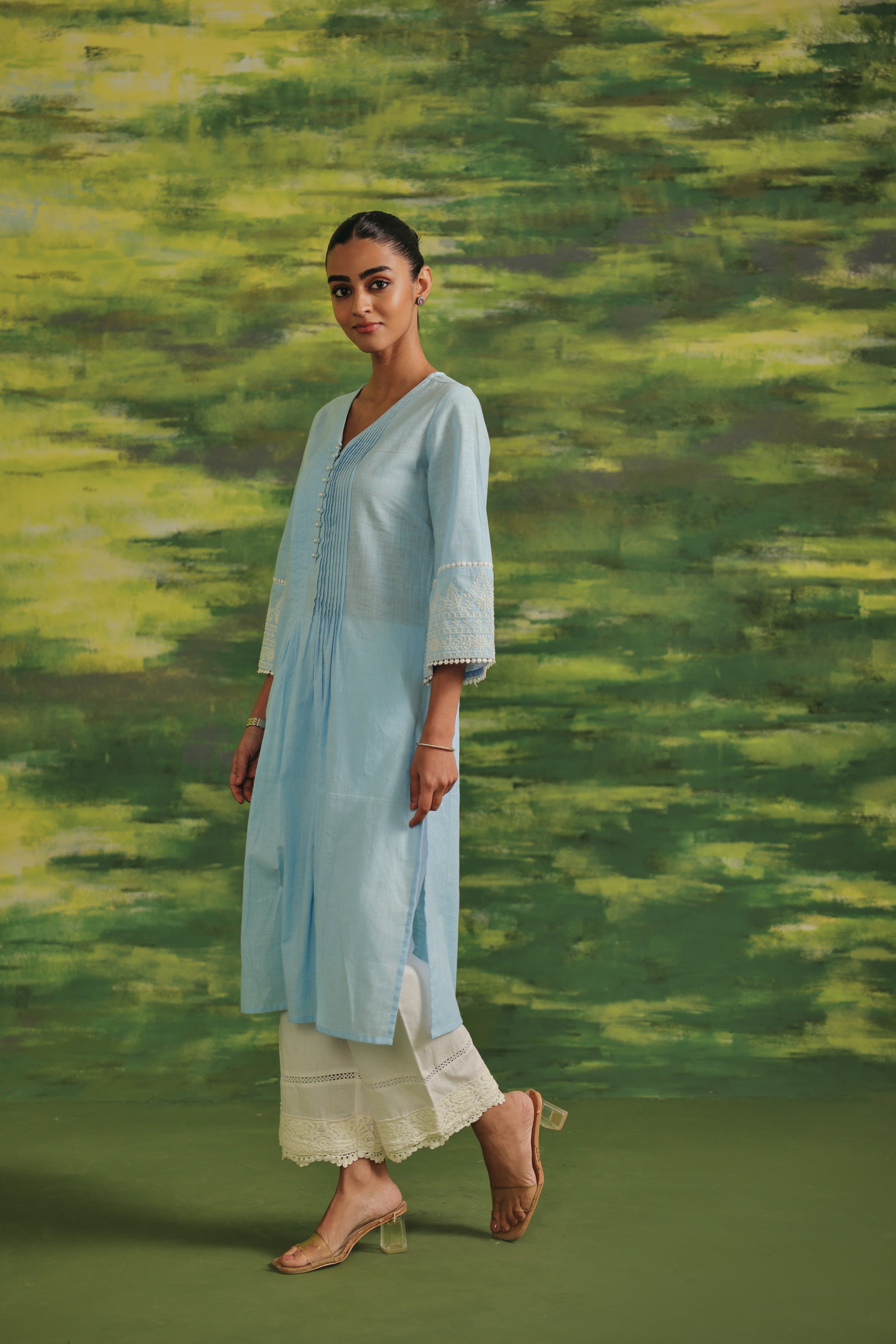Powder Blue Grace Cotton Kurta Set