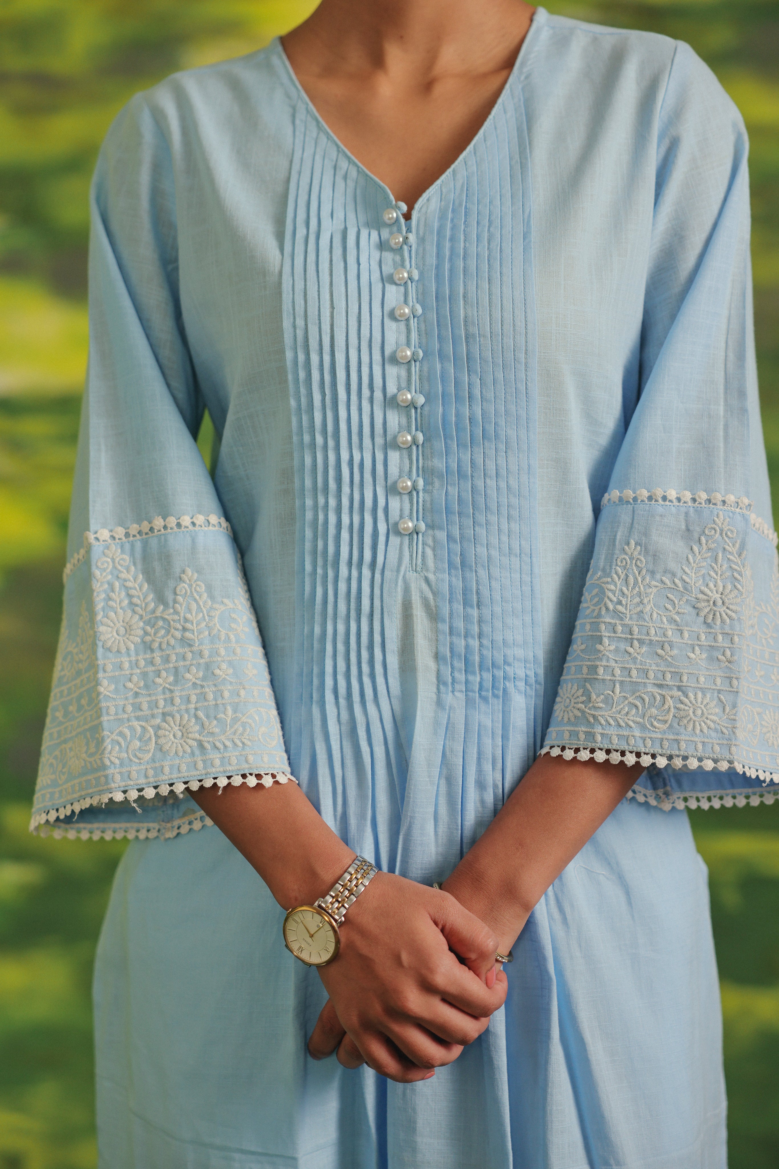 Powder Blue Grace Cotton Kurta Set
