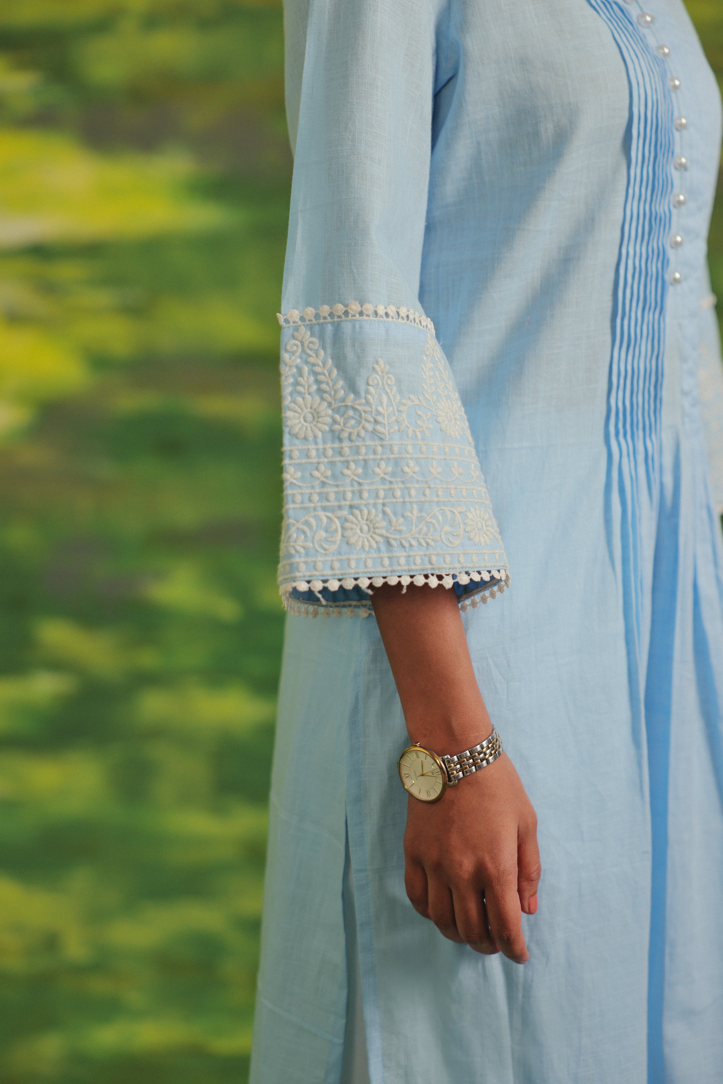 Powder Blue Grace Cotton Kurta Set