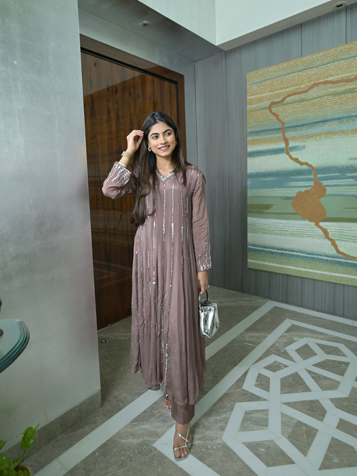 Mauve Sequin Kurta Set