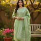 Elegant Green Printed Embroidered Kurta Set with Pant and Dupatta