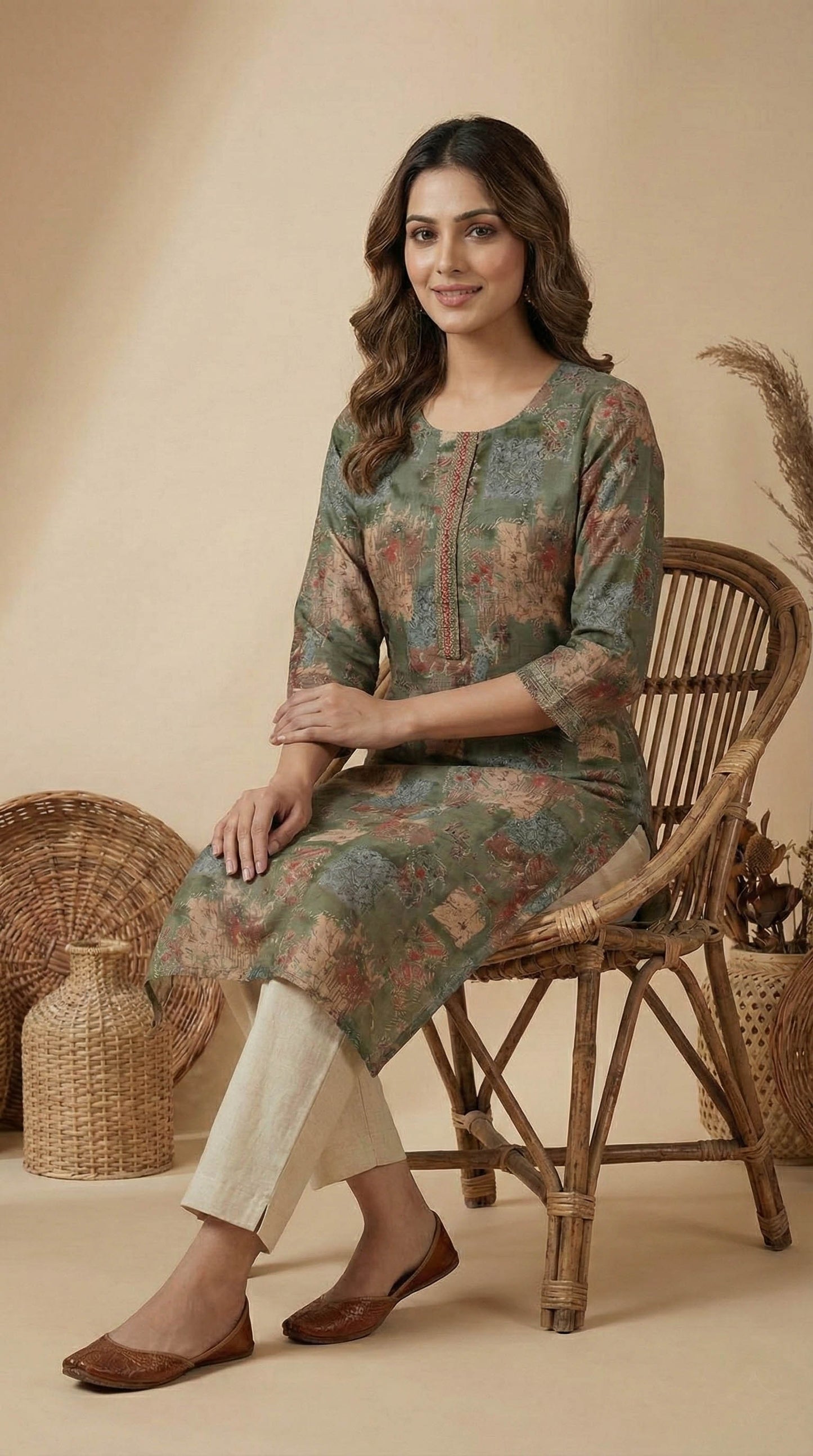 Green Chanderi Silk Straight Fit Kurta