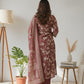 Rust Floral Printed Cotton Suit Set with Dupatta