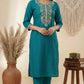 Turquoise Blue  Viscose Blend Kurta with pant