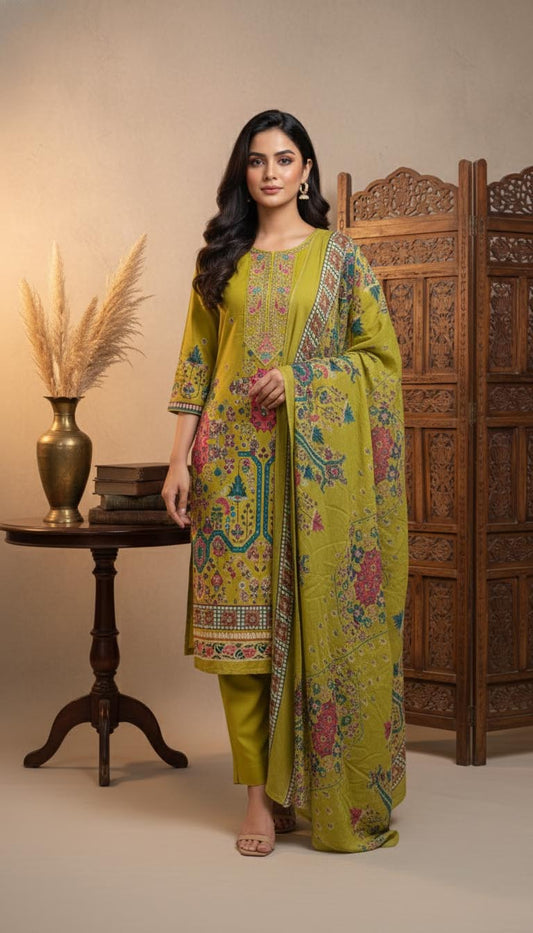 Olive Green Printed Premium Kurta set .