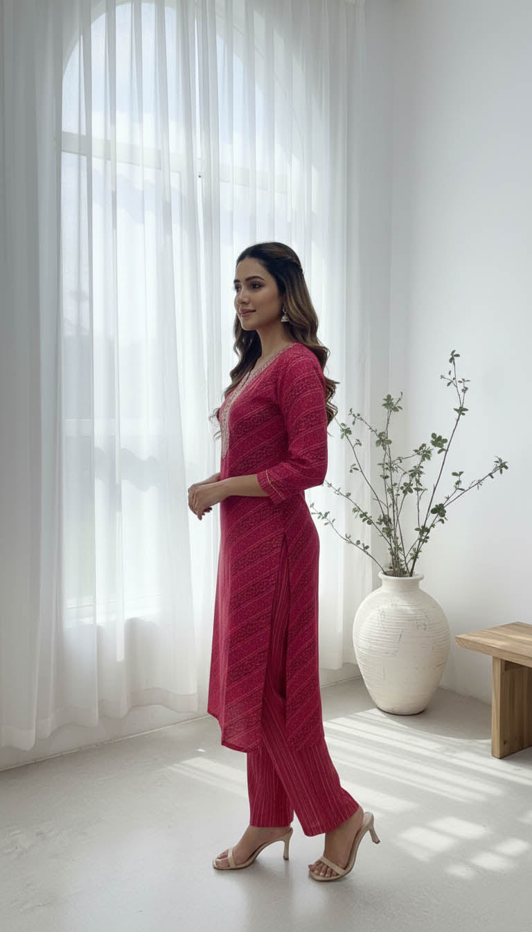 Turquoise Viscose Blend Kurta Set with Sequins Work