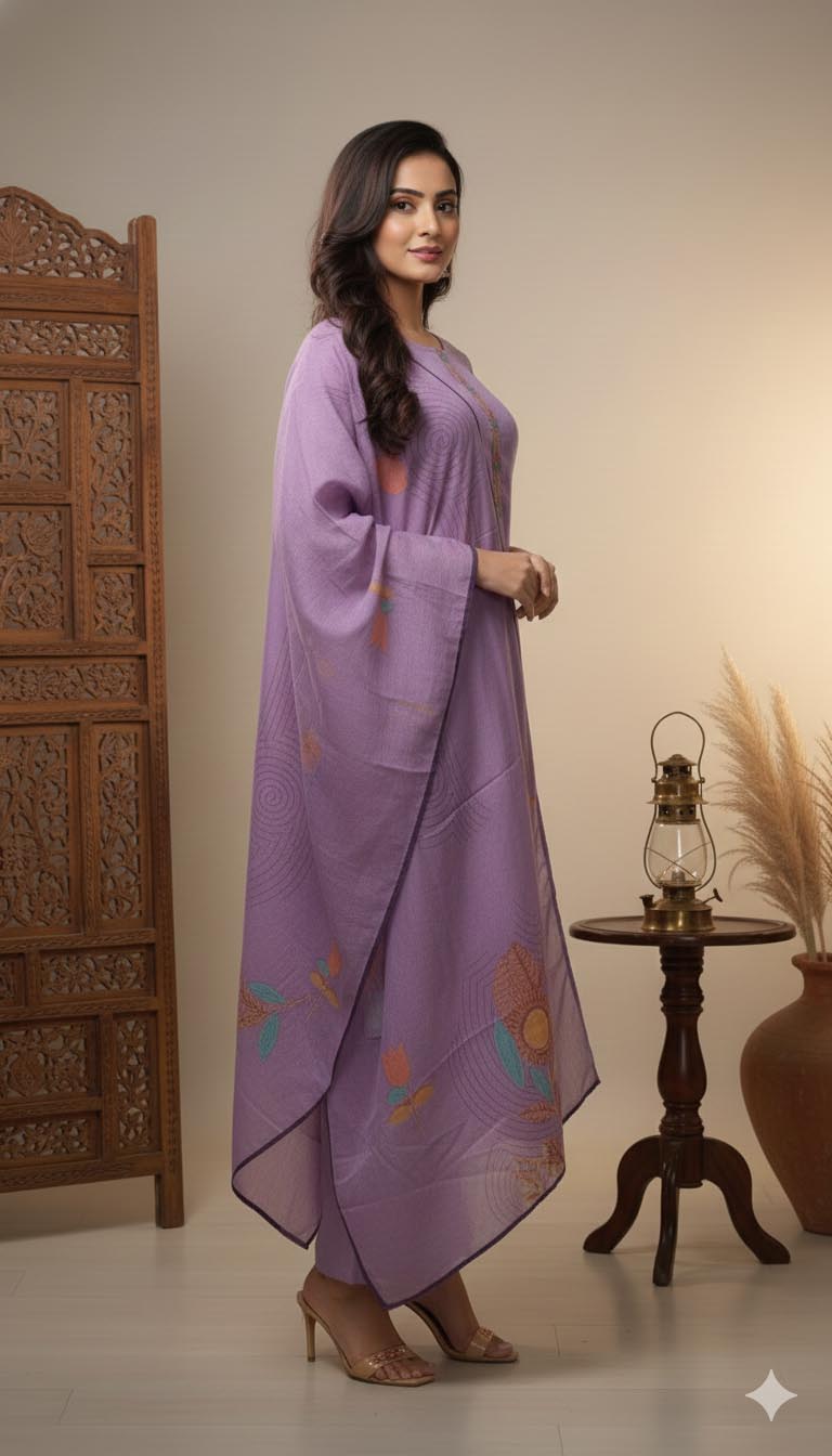 Graceful & Stylish Purple Floral Printed Suit Set