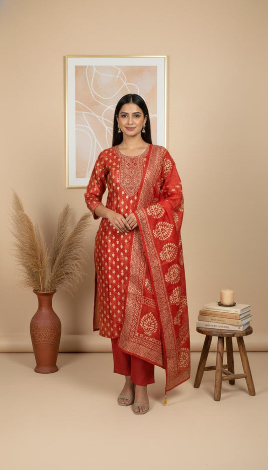 Coral Printed Embroidered Kurta & Pant Set