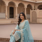 Elegant  Aqua  Embroidered Kurta with pant and Dupatta