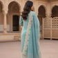 Elegant  Aqua  Embroidered Kurta with pant and Dupatta