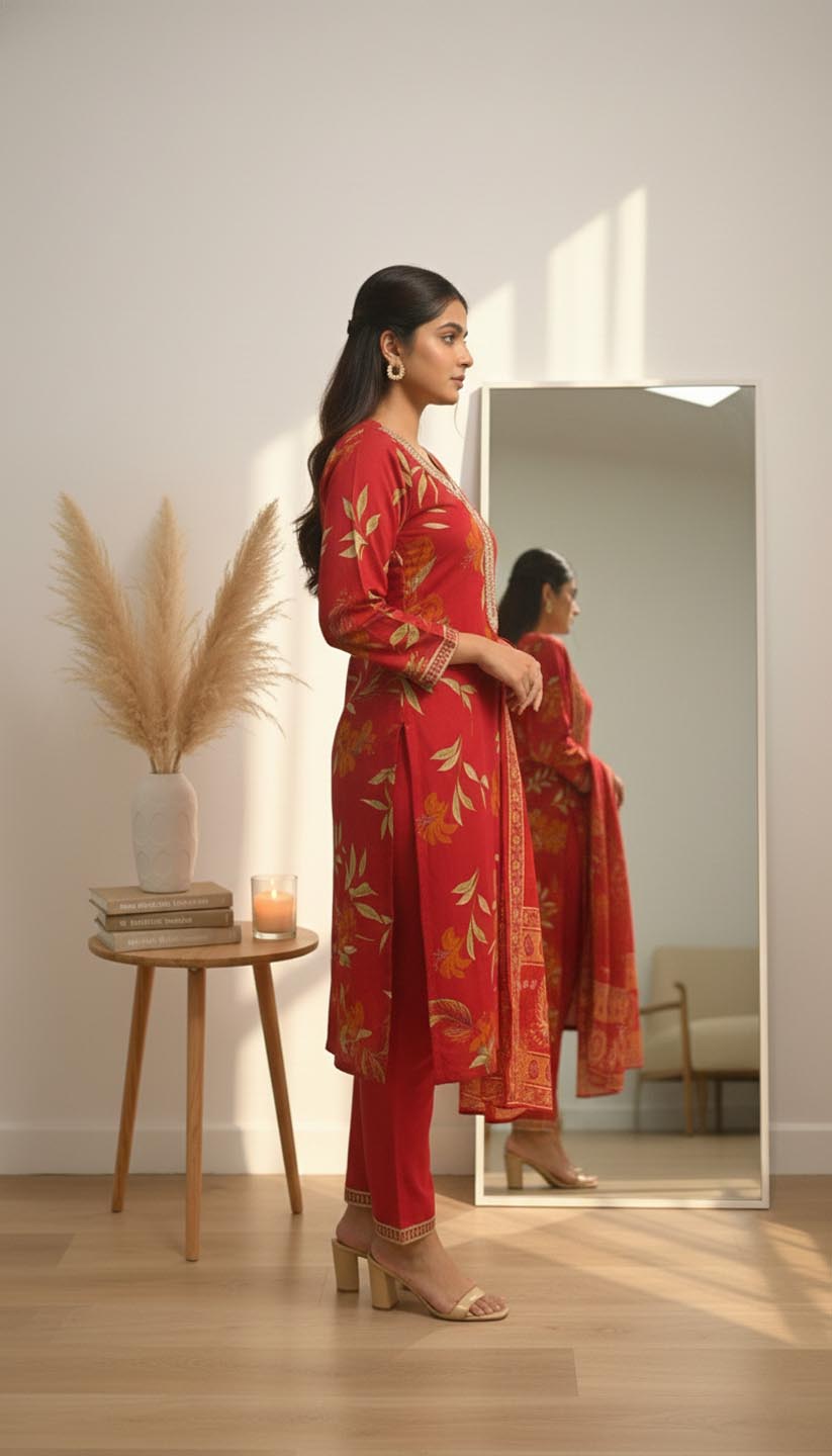 Elegant Floral Embroidered Kurta Set with Dupatta