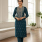 Premium Teal Velvet Embroidered Kurta Set