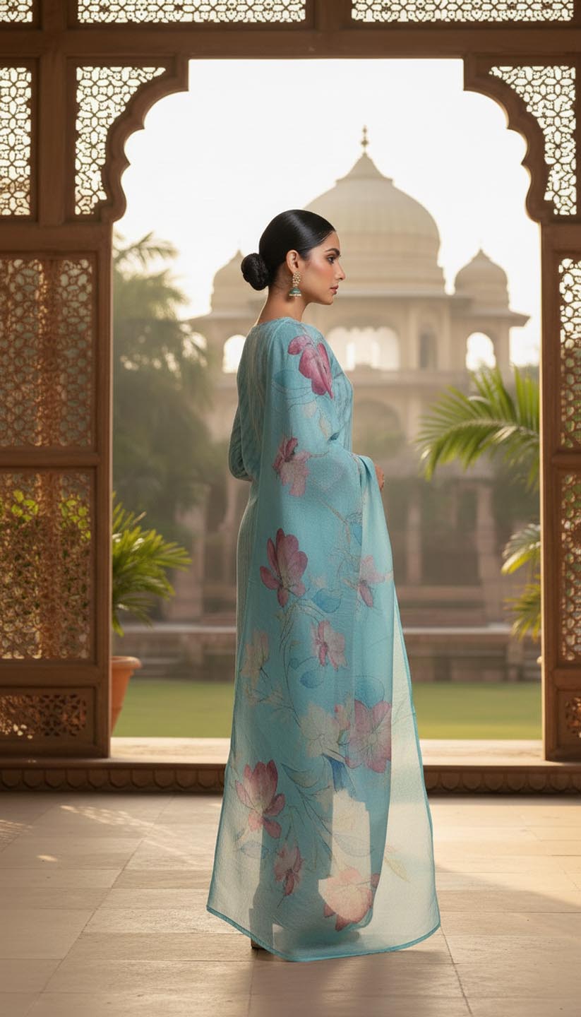 Aqua Embroidered kurta with pant and dupatta
