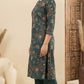 Teal Blue Floral Casual Kurta With Pant
