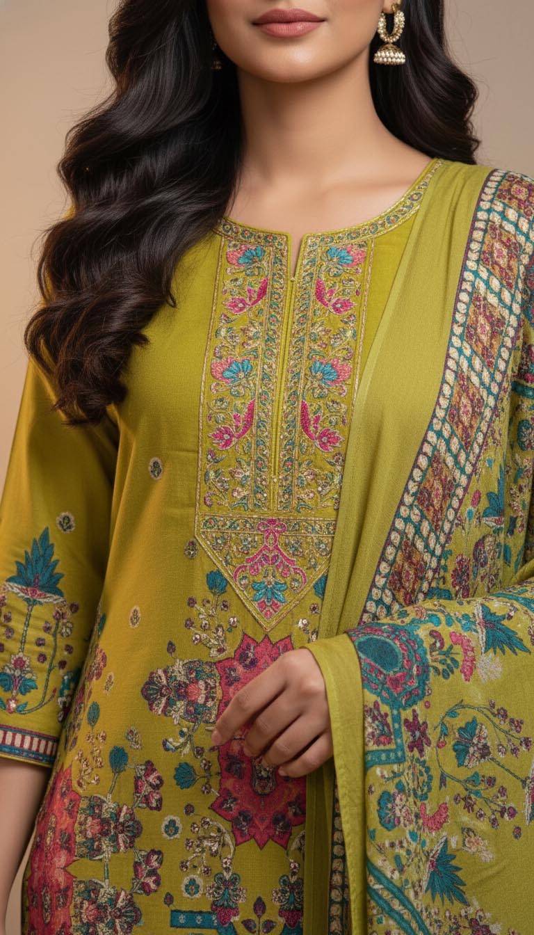 Olive Green Printed Premium Kurta set .