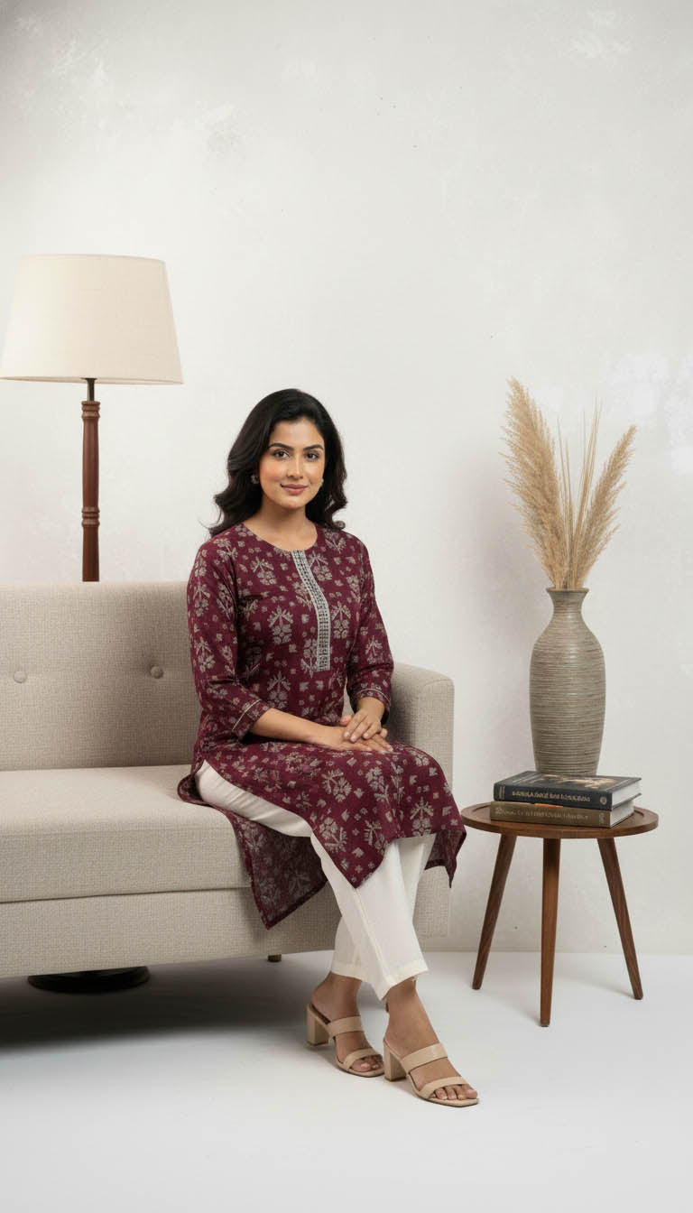 Chanderi Silk Straight Fit Maroon Kurta