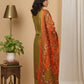 Olive Green Muslin Kurta Set with Hand Work & Printed Dupatta