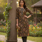 Elegant Black Floral Printed Straight Kurta Set