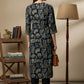Printed Straight Kurta – Black & Blue Abstract Motif