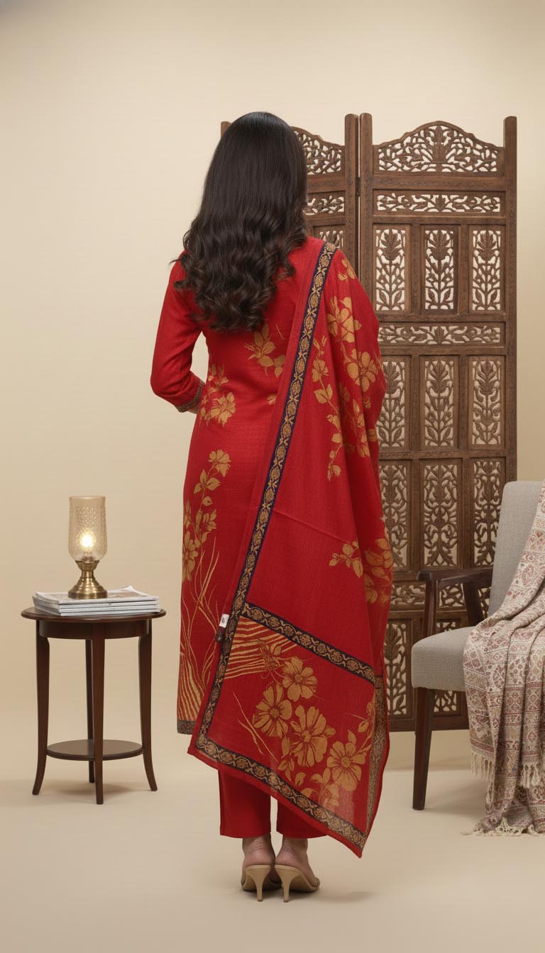 Elegance with a Royal Touch Red Floral Printed Ethnic Suit Set