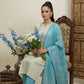 Elegant Cream & Sky Blue Embroidered Printed Cotton kurta  Set