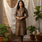 Elegant Brown Velvet Kurta Set  with Foil Print Detailing