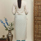 Elegant Cream & Sky Blue Embroidered Printed Cotton kurta  Set
