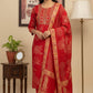 Elegant Printed Red Viscose Blend Kurta Set