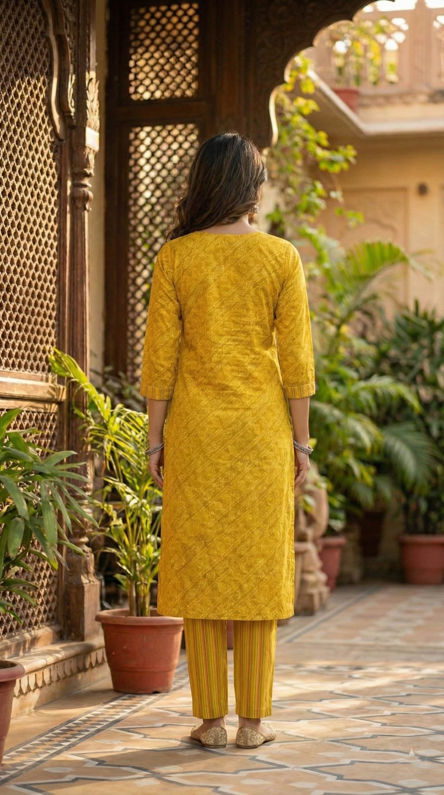 Yellow Viscose Blend Kurta with pant