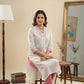 Off-White & Pink Printed Cotton Kurta Set