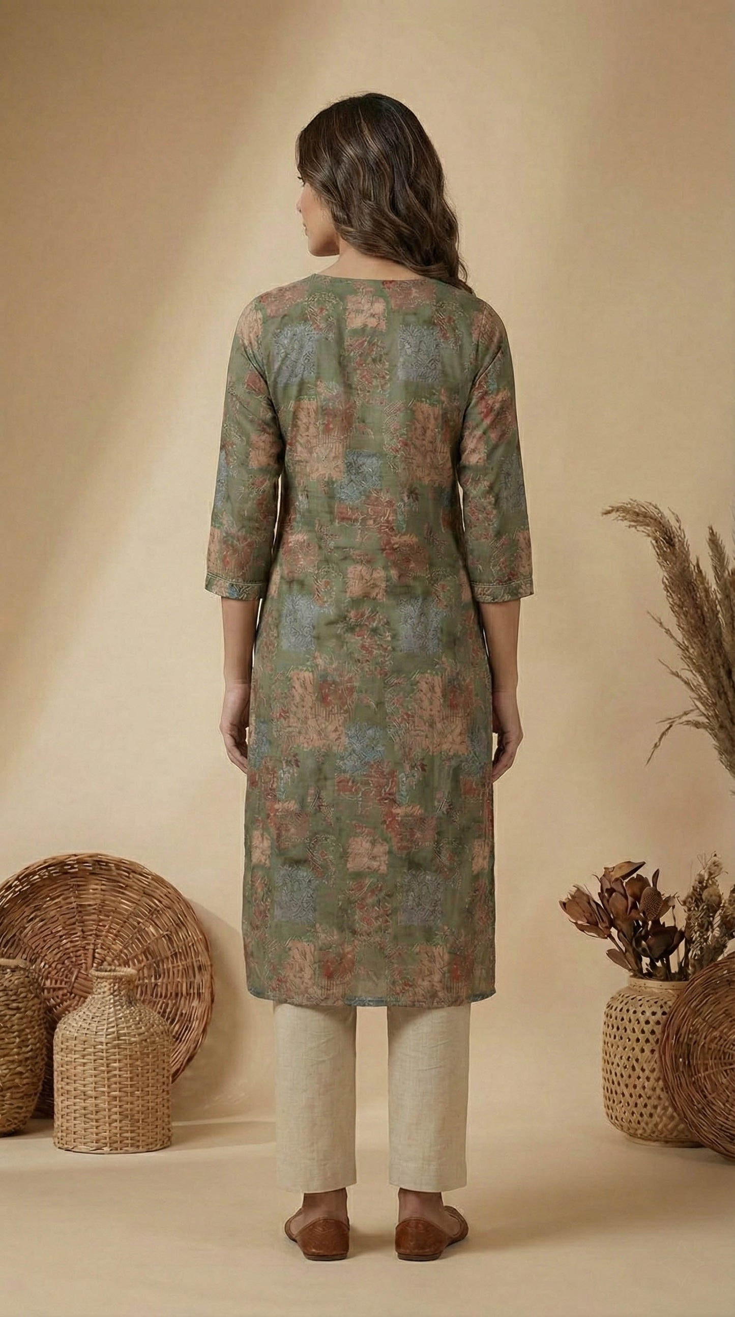 Green Chanderi Silk Straight Fit Kurta