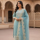 Elegant  Aqua  Embroidered Kurta with pant and Dupatta