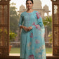 Aqua Embroidered kurta with pant and dupatta