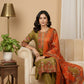 Olive Green Muslin Kurta Set with Hand Work & Printed Dupatta