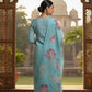 Aqua Embroidered kurta with pant and dupatta