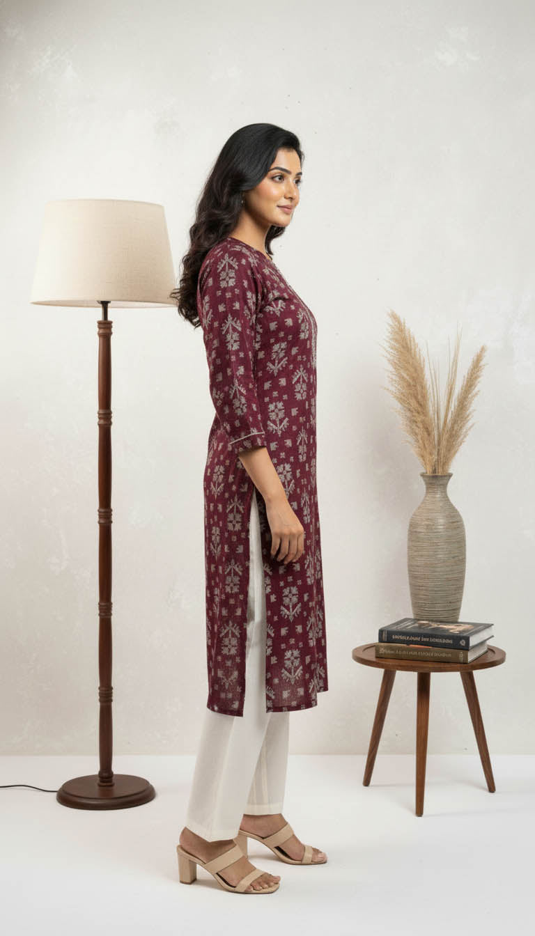 Chanderi Silk Straight Fit Maroon Kurta