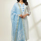 Elegant White & Blue  Cotton Kurta Set with Dupatta