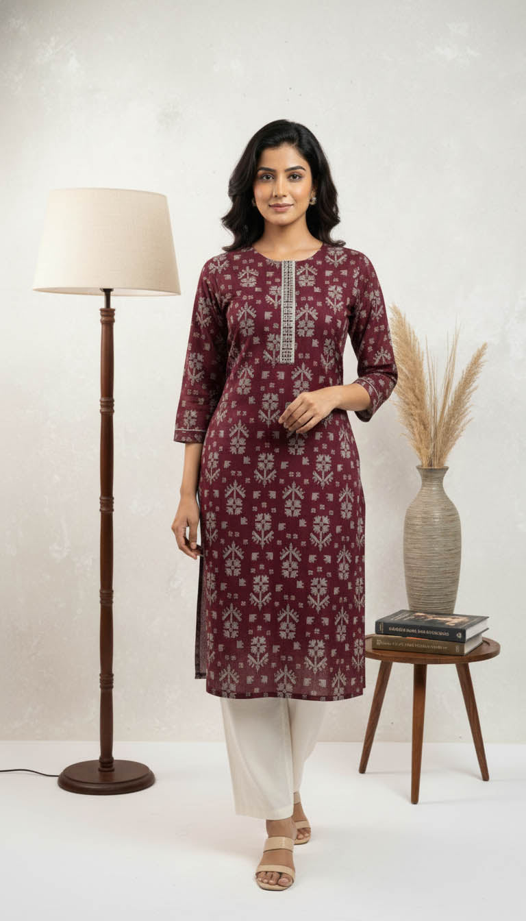Chanderi Silk Straight Fit Maroon Kurta