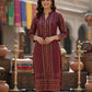 Royal Maroon Velvet Kurta Set with Gold Foil Print