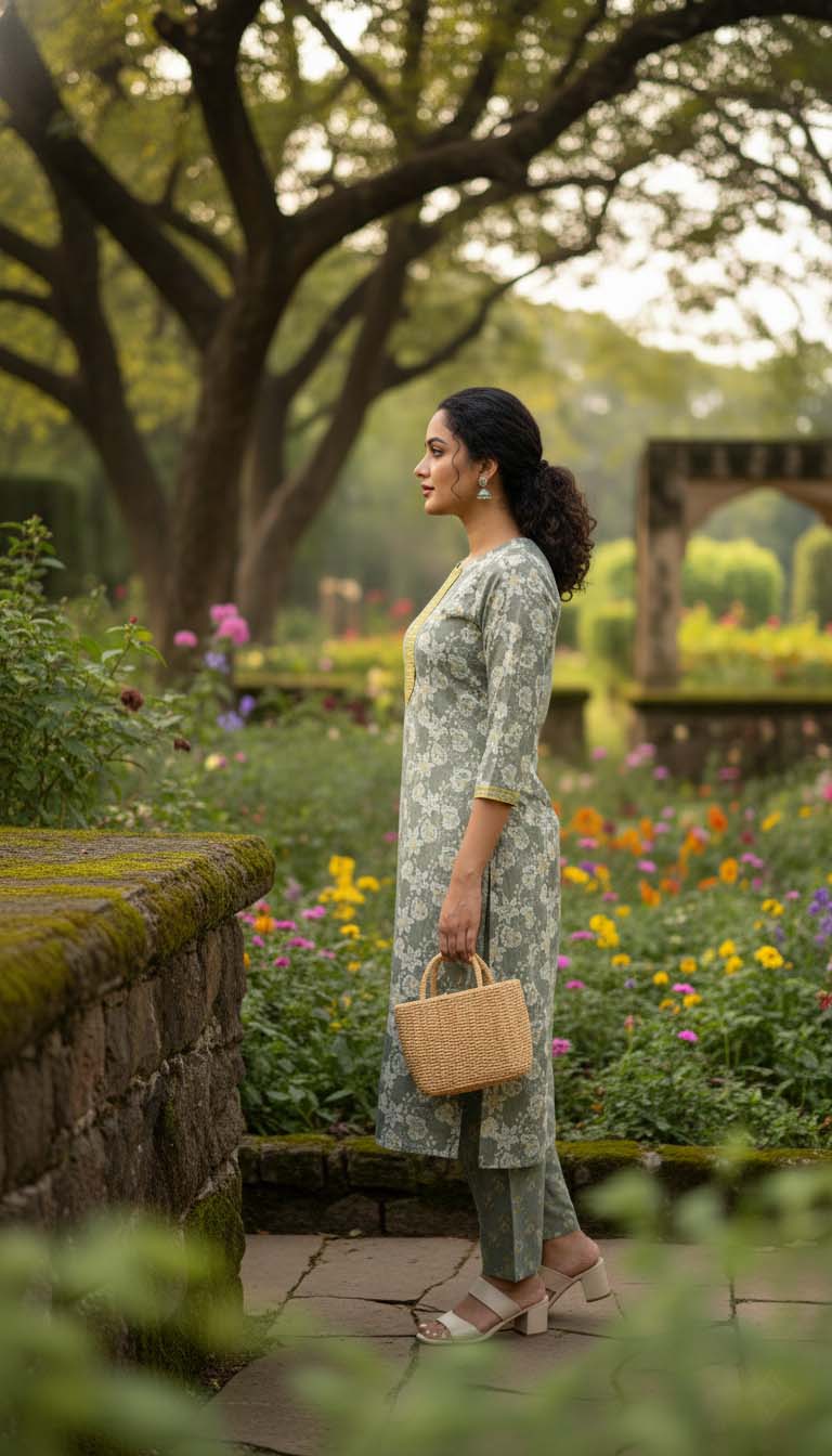 Elegant Grey Floral Kurta Set