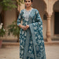 Elegant Teal & White Floral Printed Cotton Suit Set