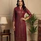 Royal Maroon Velvet Kurta Set with Gold Foil Print