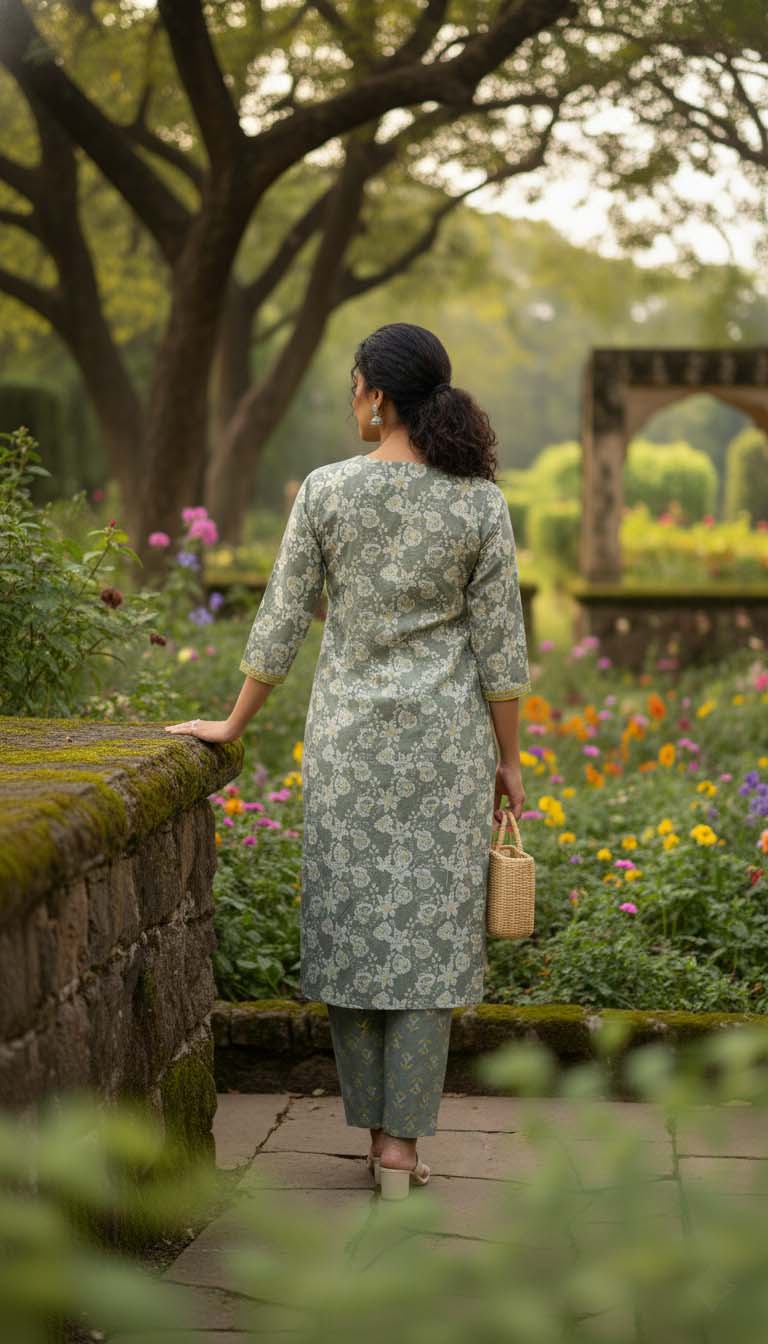 Elegant Grey Floral Kurta Set